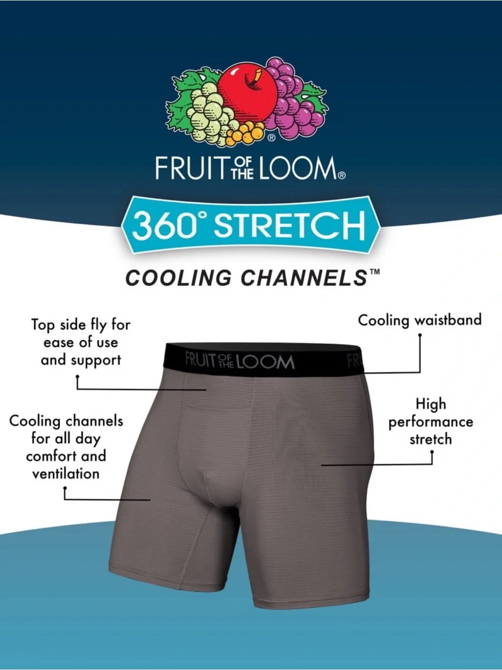Fruit of the Loom Men's 6-Pack Boxer Briefs S (28-30) 360 stretch cooling ch.